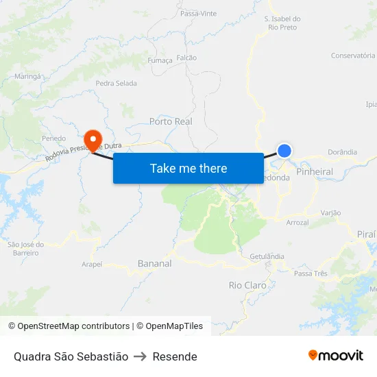 Quadra São Sebastião, Volta Redonda to Resende map