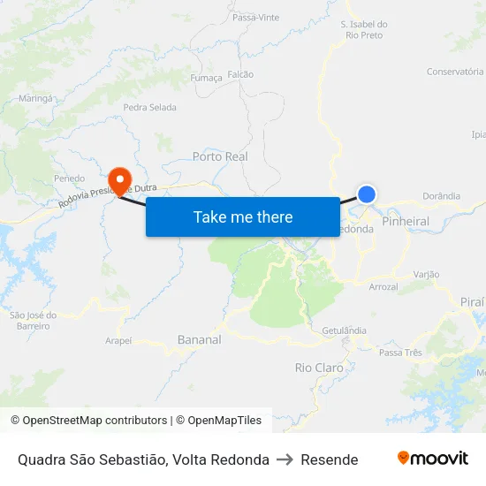 Quadra São Sebastião, Volta Redonda to Resende map