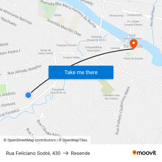 Rua Felíciano Sodré, 430 to Resende map