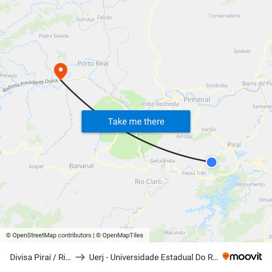 Divisa Piraí / Rio Claro to Uerj - Universidade Estadual Do Rio De Janeiro map
