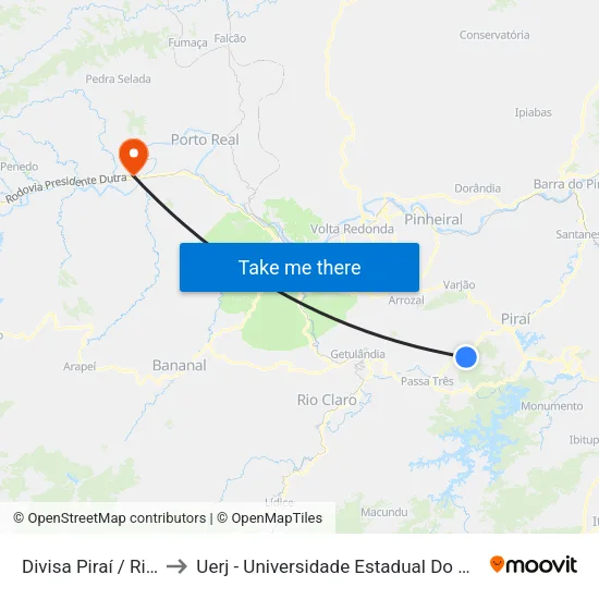 Divisa Piraí / Rio Claro to Uerj - Universidade Estadual Do Rio De Janeiro map