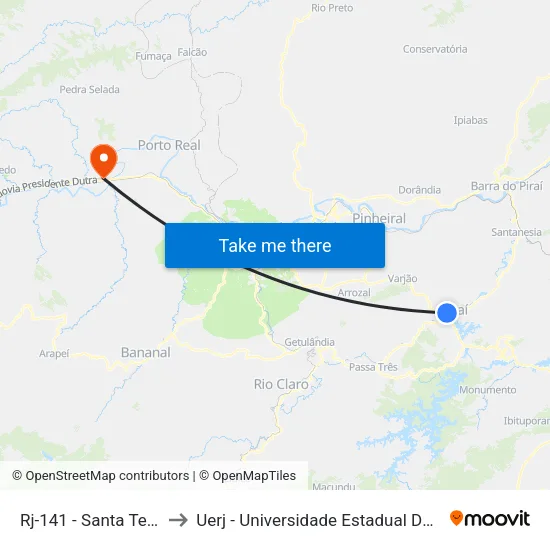 Rj-141 - Santa Teresa, Piraí to Uerj - Universidade Estadual Do Rio De Janeiro map