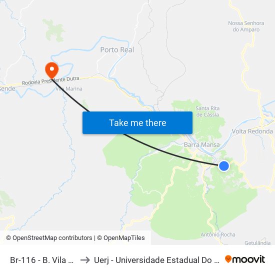 Br-116 - B. Vila Principal to Uerj - Universidade Estadual Do Rio De Janeiro map