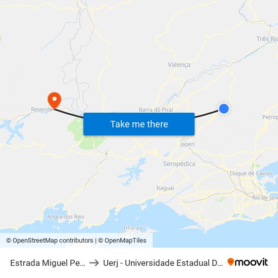 Estrada Miguel Pereira, 1251 to Uerj - Universidade Estadual Do Rio De Janeiro map