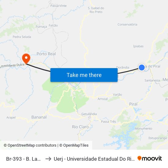 Br-393 - B. Lago Azul to Uerj - Universidade Estadual Do Rio De Janeiro map