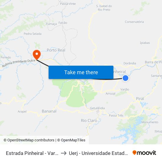 Estrada Pinheiral - Vargem Alegre, 4685 to Uerj - Universidade Estadual Do Rio De Janeiro map