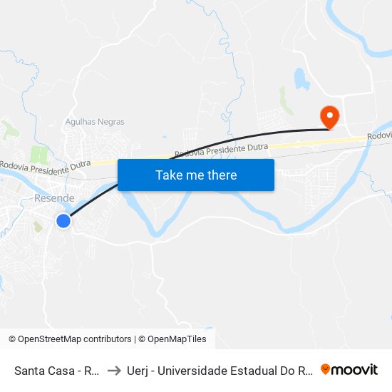 Santa Casa - Resende to Uerj - Universidade Estadual Do Rio De Janeiro map