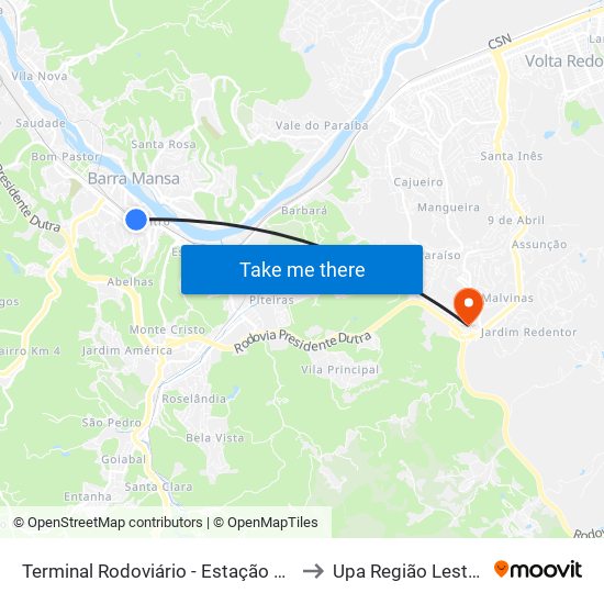 Terminal Rodoviário - Estação Ferroviária to Upa Região Leste - 24h map