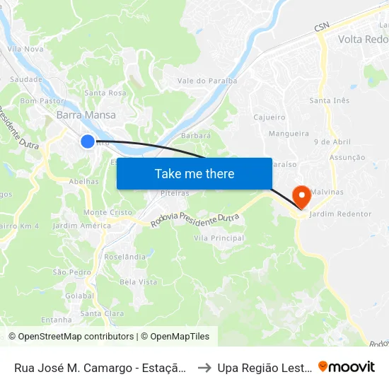 Rua José Marc. Camargo - Estação Ferroviária, Barra Mansa to Upa Região Leste - 24h map