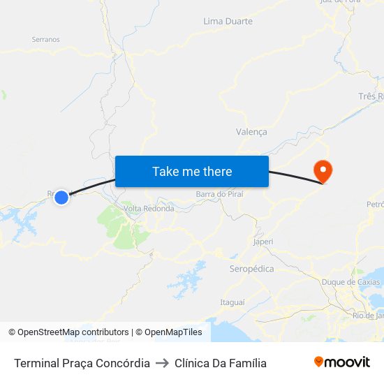 Terminal Praça Concórdia to Clínica Da Família map