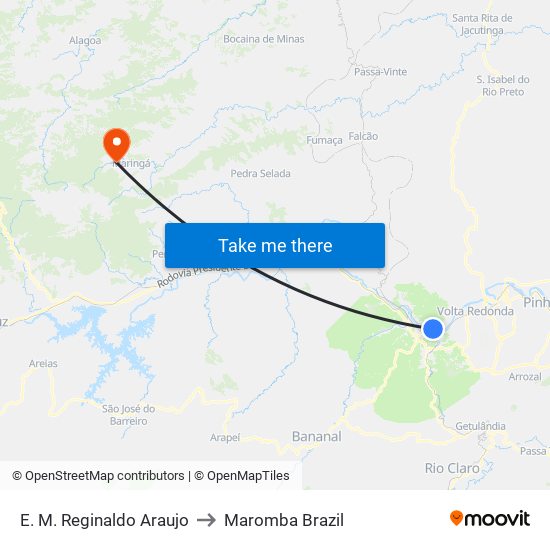 E. M. Reginaldo Araujo to Maromba Brazil map