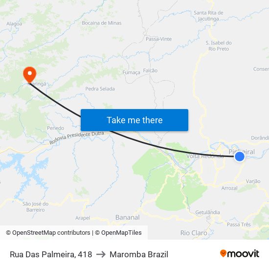 Rua Das Palmeira, 418 to Maromba Brazil map