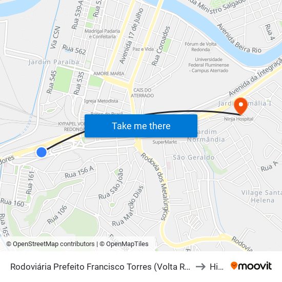 Rodoviária Prefeito Francisco Torres (Volta Redonda) to Hinja map