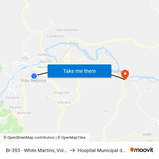 Br-393 - White Martins, Volta Redonda to Hospital Municipal de Pinheiral map