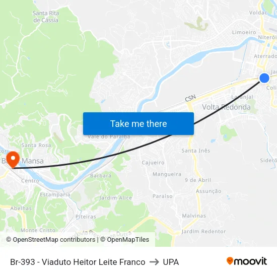 Br-393 - Viaduto Heitor Leite Franco, Volta Redonda to UPA map