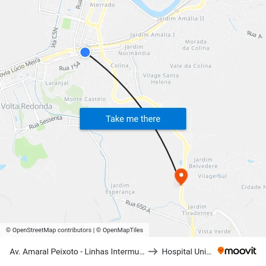 Av. Amaral Peixoto - Linhas Intermunicipais to Hospital Unimed map