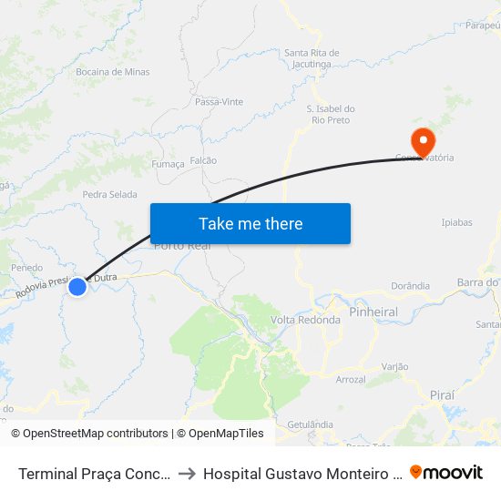 Terminal Praça Concórdia to Hospital Gustavo Monteiro Júnior map