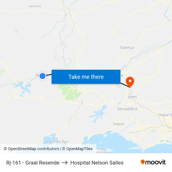 Rj-161 - Graal Resende to Hospital Nelson Salles map