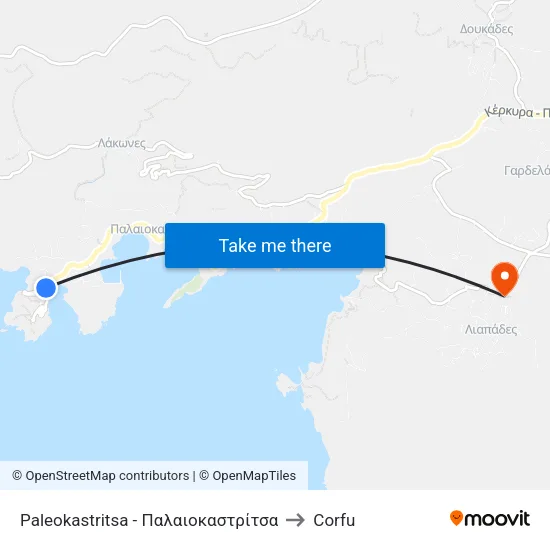 Paleokastritsa to Corfu map