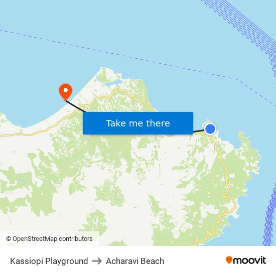 Kassiopi Playground to Acharavi Beach map
