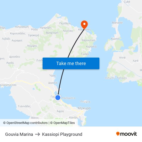 Gouvia Marina to Kassiopi Playground map