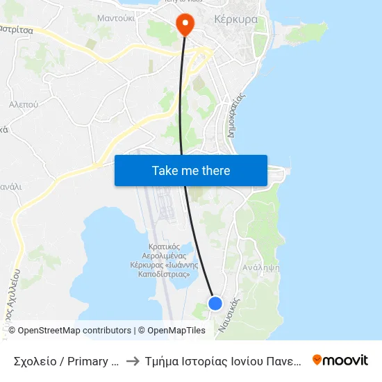 Primary School to Ionian University History Department map