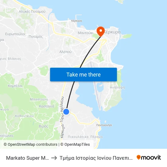Markato Super Market to Ionian University History Department map
