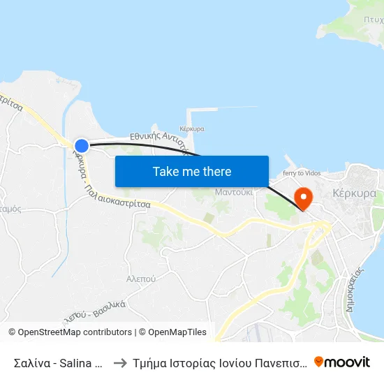 Salina Hotel to Ionian University History Department map