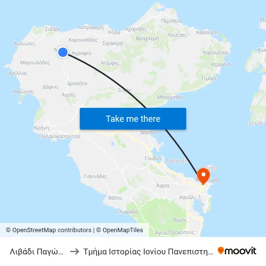 Livadi Pagonas to Ionian University History Department map