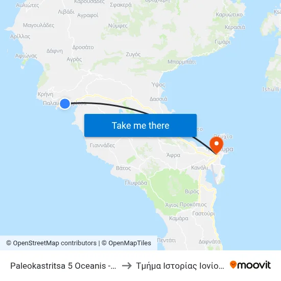Paleokastritsa 5 Oceanis to Ionian University History Department map