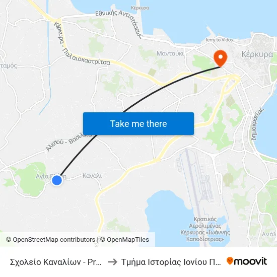 Kanalion Primary School to Ionian University History Department map