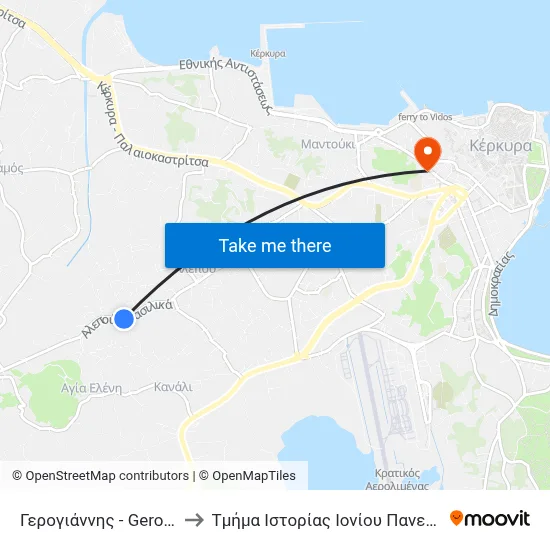 Gerogiannis to Ionian University History Department map