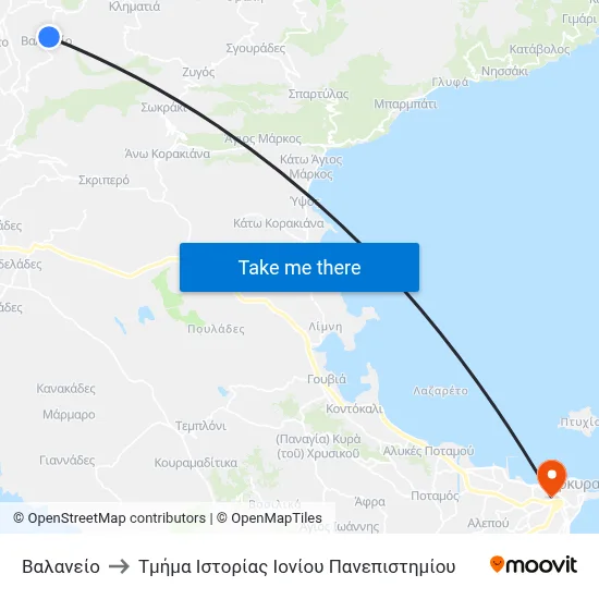 Bathhouse to Ionian University History Department map
