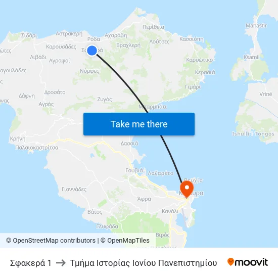 Sfakera 1 to Ionian University History Department map