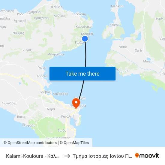 Kalami-Kouloura to Ionian University History Department map