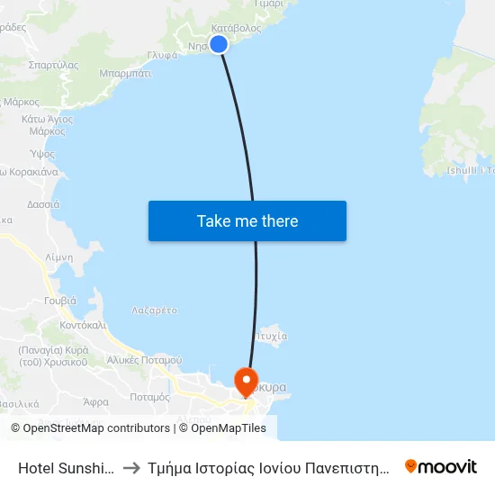 Hotel Sunshine to Ionian University History Department map