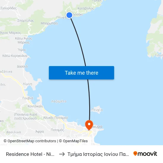 Residence Hotel - Nisaki Beach to Ionian University History Department map