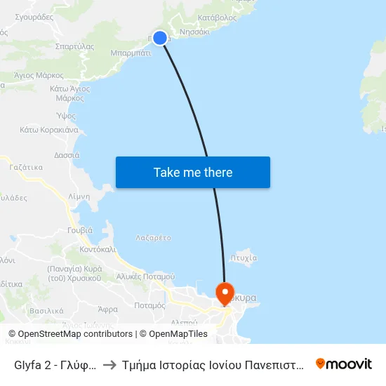 Glyfa 2 to Ionian University History Department map