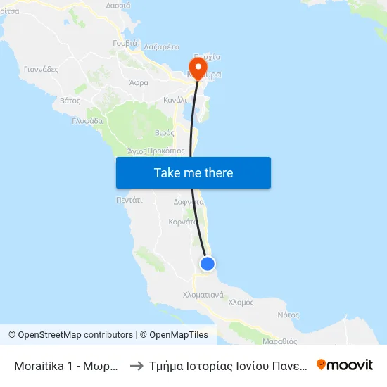 Moraitika 1 to Ionian University History Department map