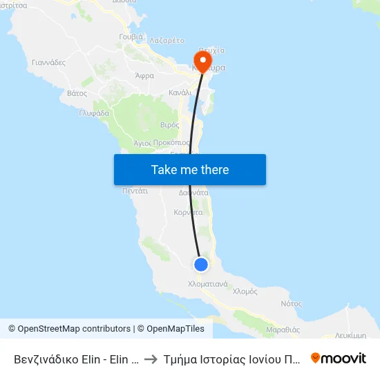 Elin Gas Station to Ionian University History Department map