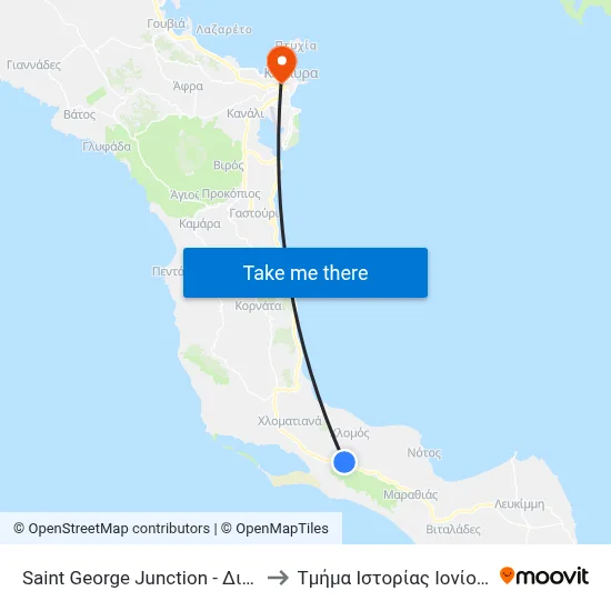 Saint George Junction to Ionian University History Department map