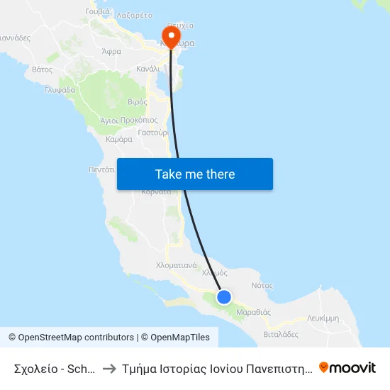 School to Ionian University History Department map