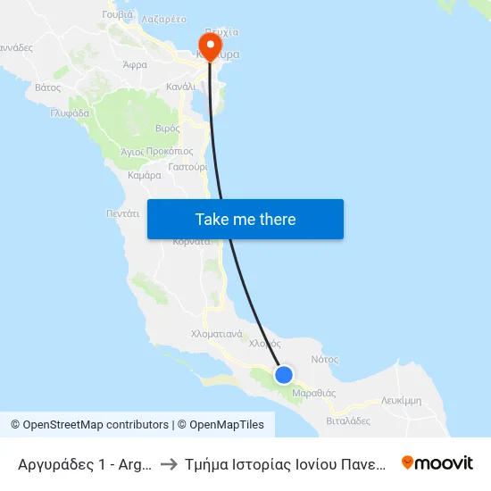 Argyrades 1 to Ionian University History Department map