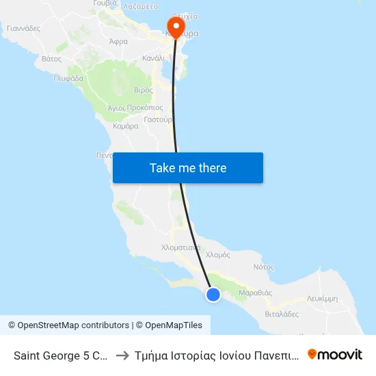 Saint George 5 Church to Ionian University History Department map