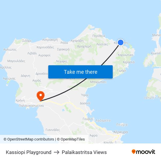 Kassiopi Playground to Palaikastritsa Views map