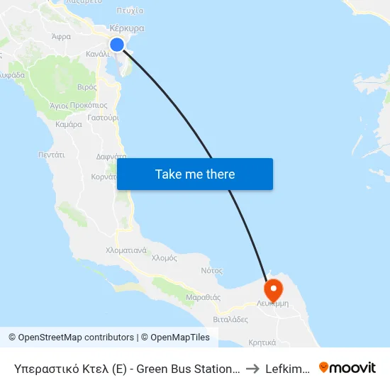 Υπεραστικό Κτελ (E) - Green Bus Station (R) to Lefkimmi map