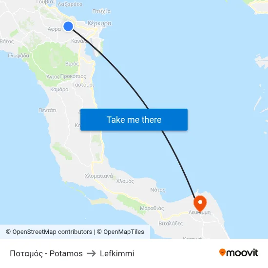 Potamos to Lefkimmi map
