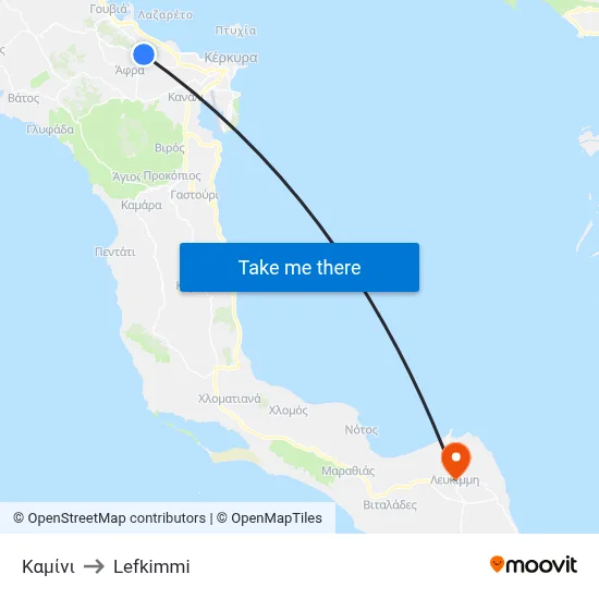 Kamini to Lefkimmi map