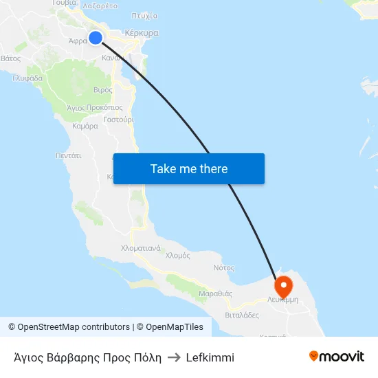 Agios Varvaris To City to Lefkimmi map