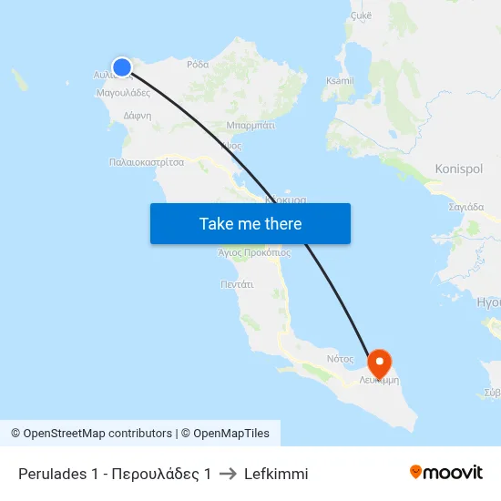 Perulades 1 to Lefkimmi map